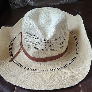 Free people cowboy straw hat new with tags, brown leather tie